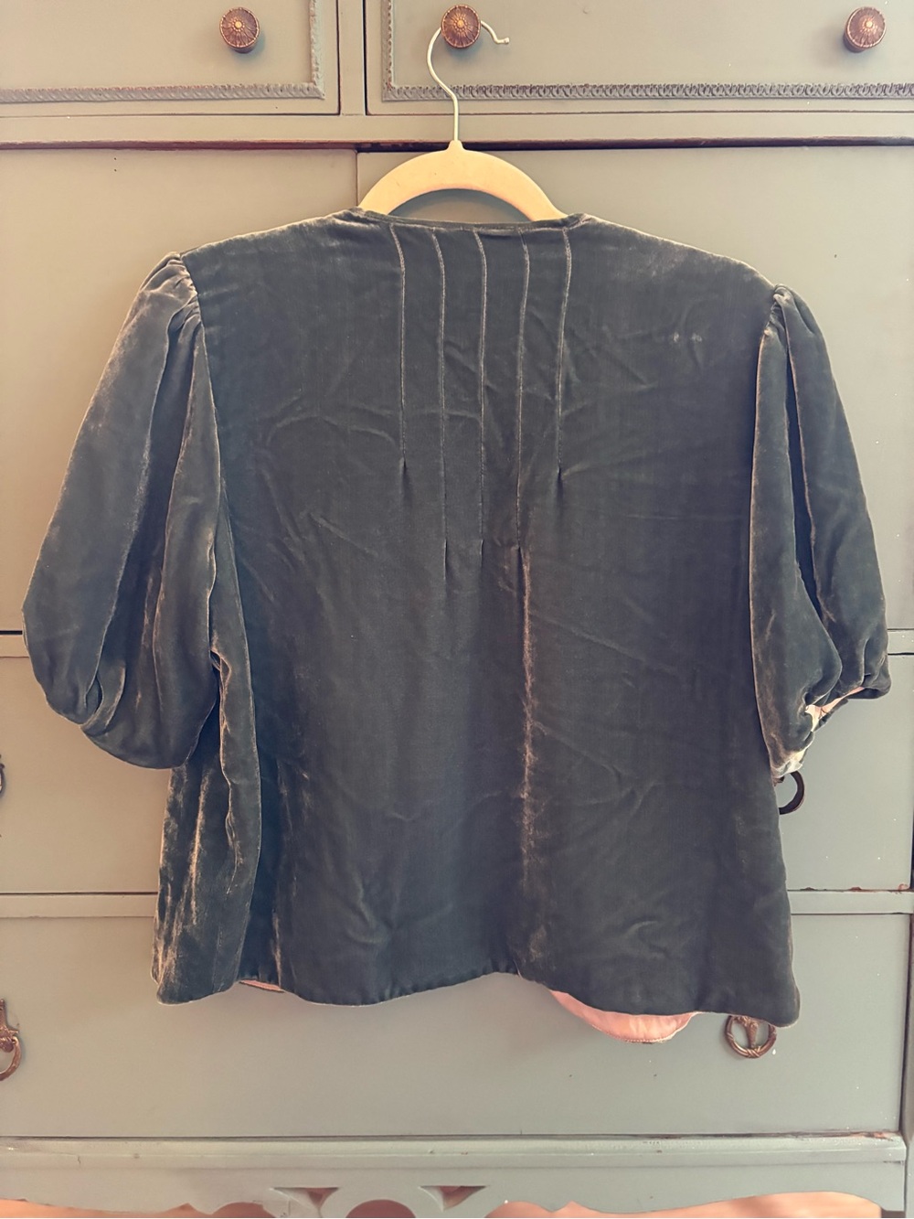 Light Teal Velvet Short Sleeve Jacket - Picture 3 of 4